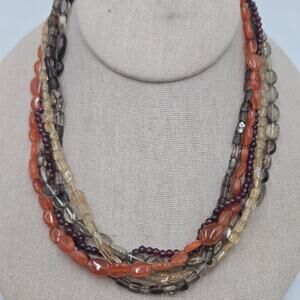 Vintage Sterling Silver Carnelian Garnet Smoky Quartz Pendant Boho Artisan